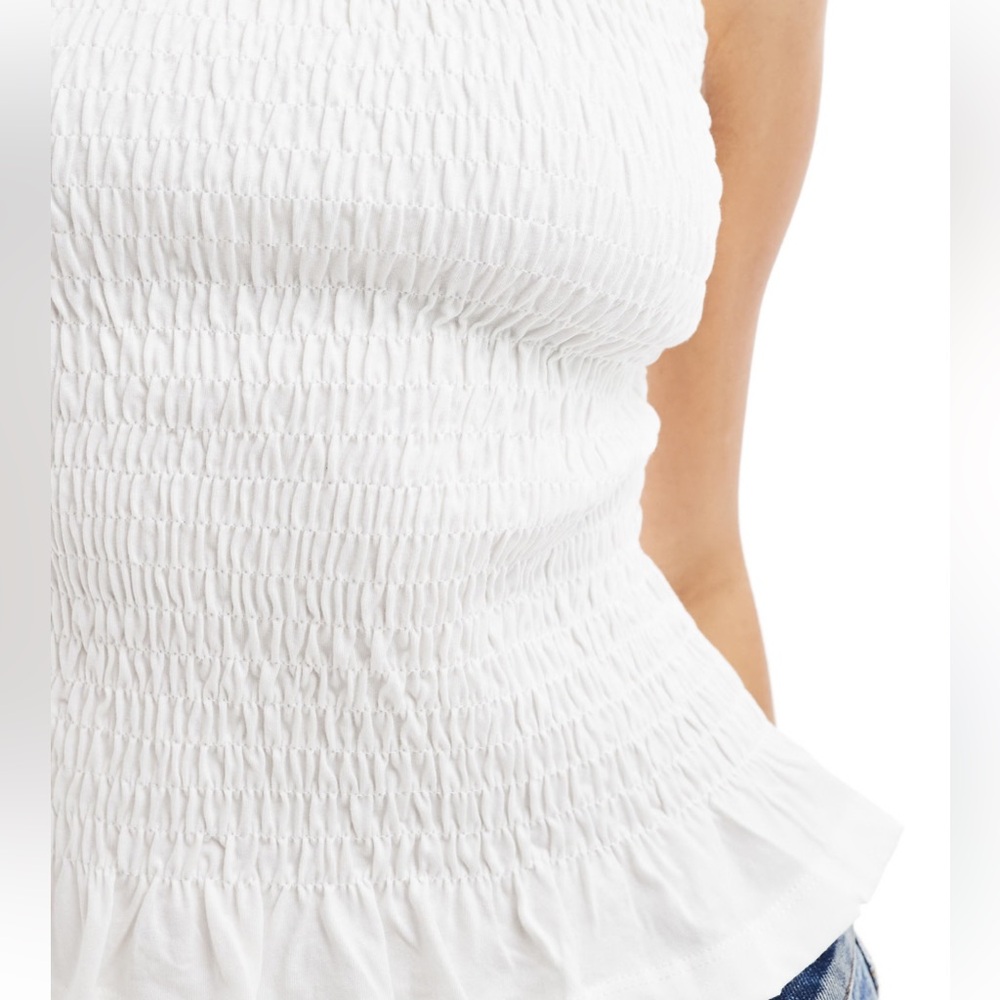 New With Tags All Saints White Smocked Ruffle Hem Top Size 10 - Picture 5 of 7